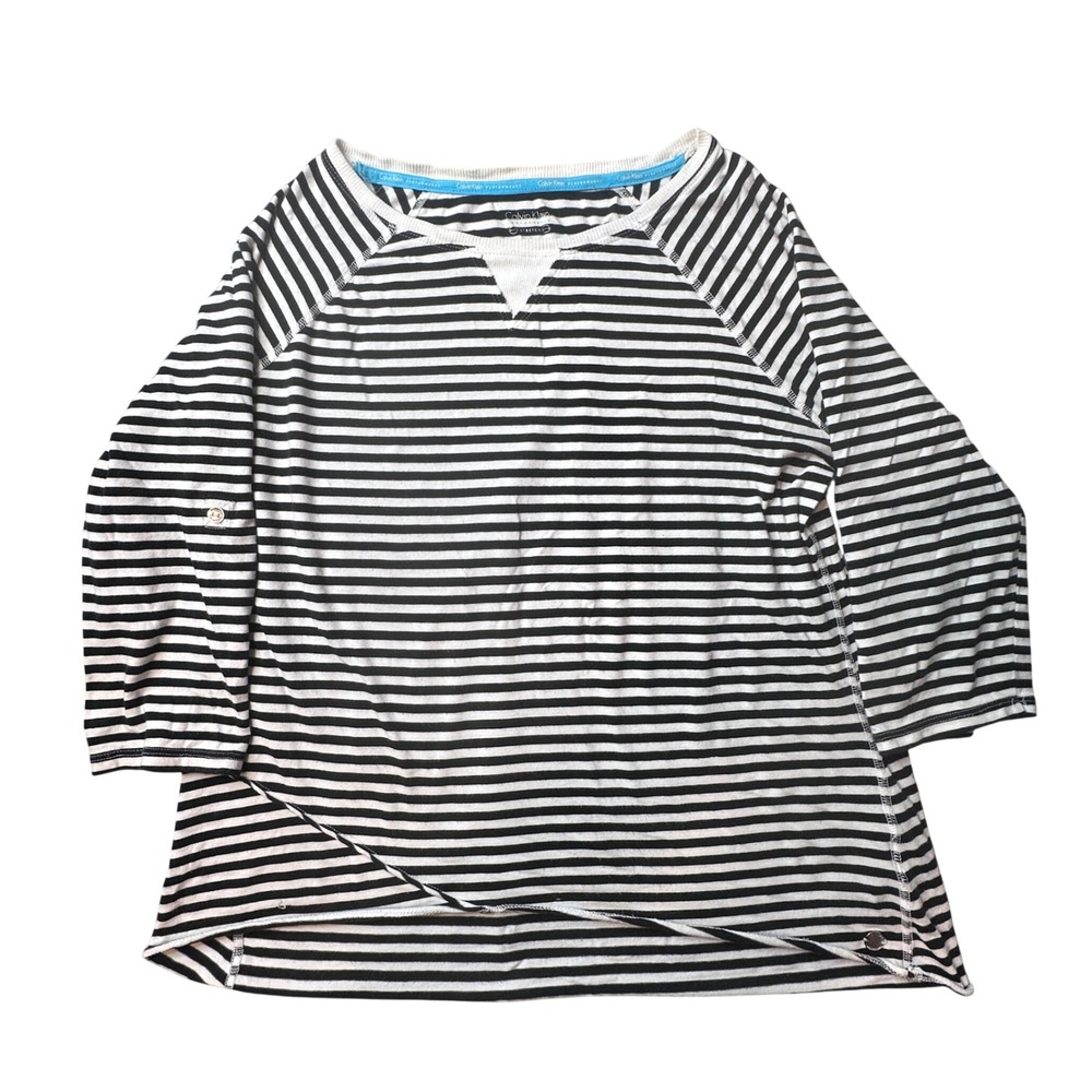 Calvin Klein Performance Top Womens L Black Striped Raglan 3/4 Sleeve Activewear